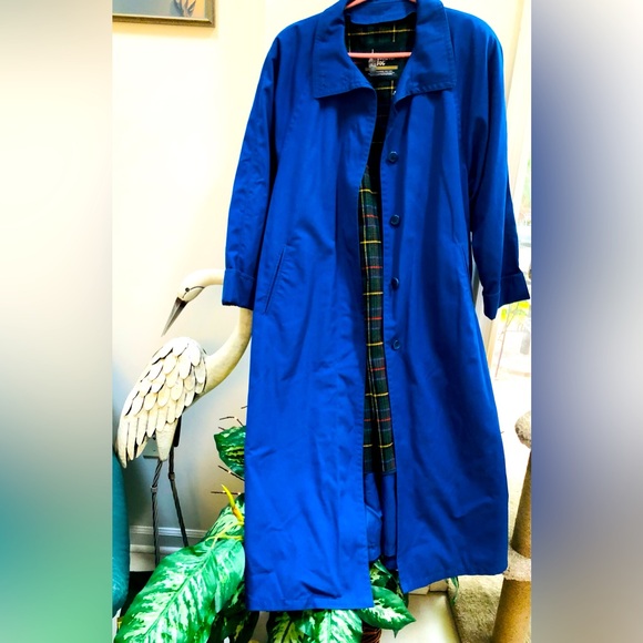 London Fog Vintage Electric Blue Trench Coat: Removable Plaid Lining - Picture 1 of 6